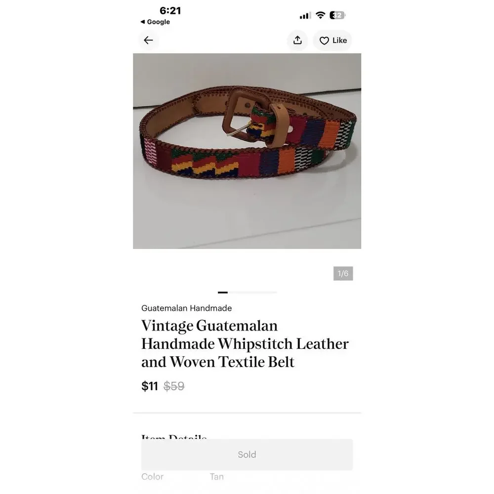 Handmade Leather Mayan Woven Textile Belt Unisex 42 Artisan Whipstitch Boho